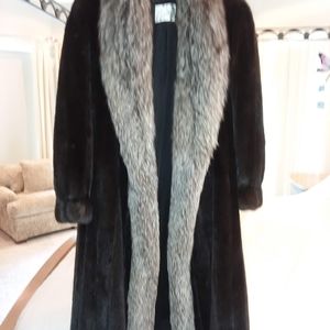 Black Ranch Mink Coat with Silver Fox Trim